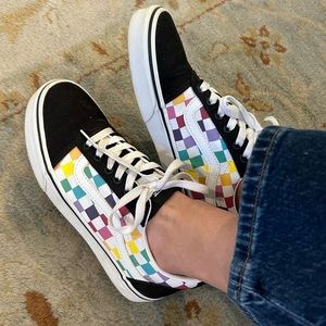Vans multicolor checker/ checked pattern size 7.5  7 1/2 tennis shoes sneakers